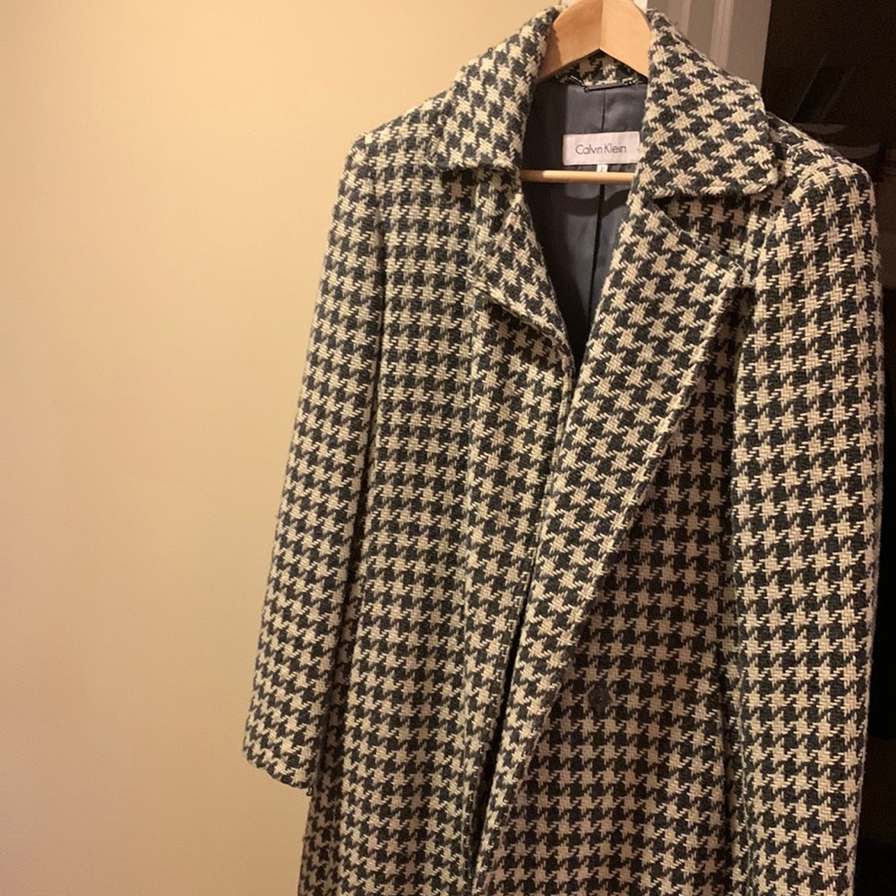 Calvin Klein Houndstooth Belted Coat